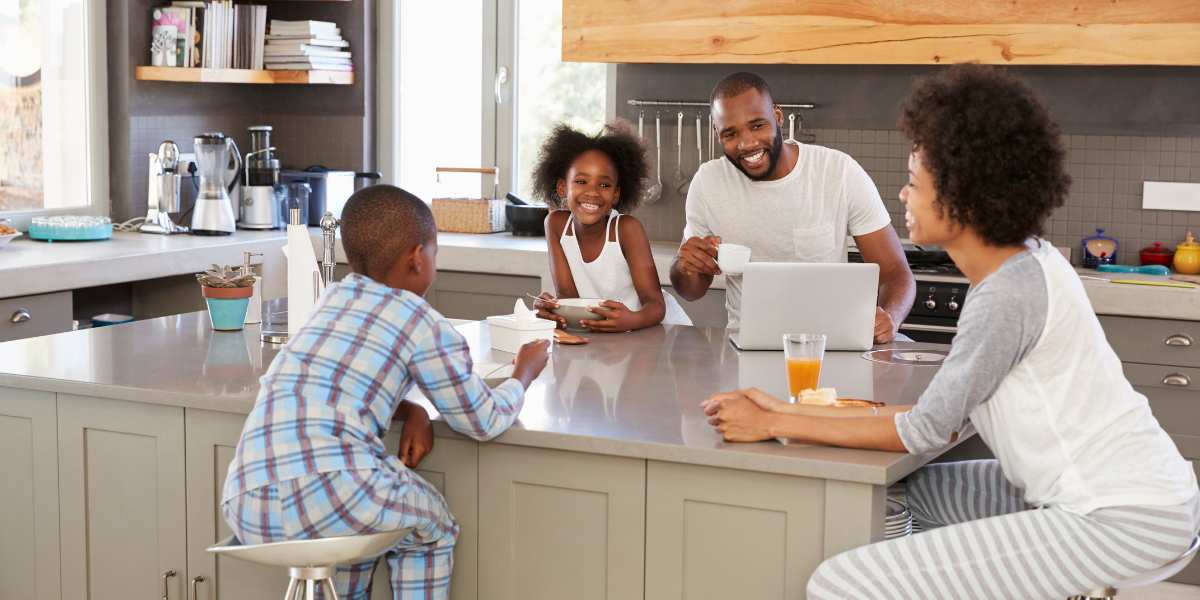 family breakfast in kitchen